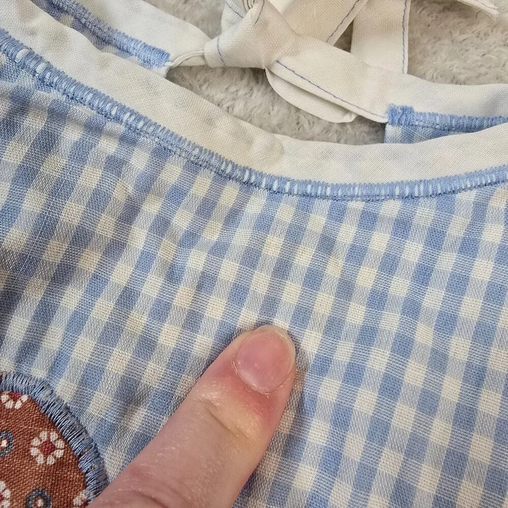 Vintage Baby Bib Blue Gingham Cowboy Hat Applique Pocket Boy Handmade Country